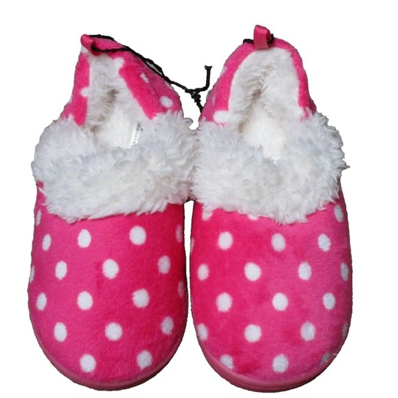 Girls Slippers Pink white Dots Rubber Sole Size S New7-8 - Picture 2 of 6